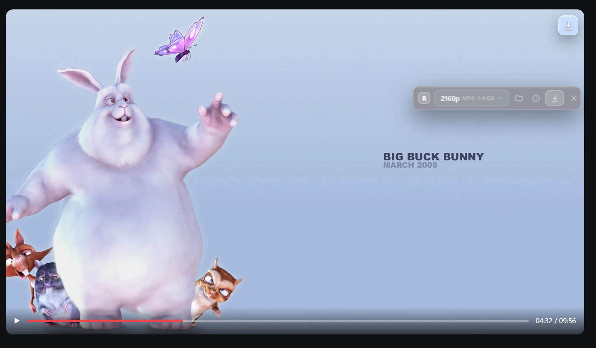A round glass button appears on every video. Click it and a small window opens right beside it.